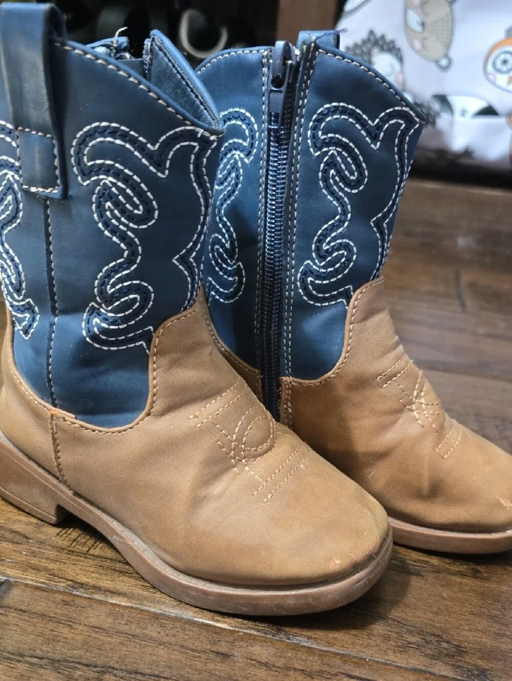 Kids Two-Tone Western Zip Boots in Brown & Navy